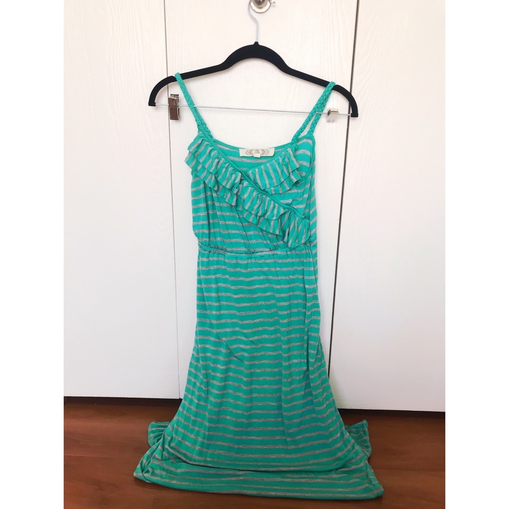 Cotton Teal and Gray Stripped Maxi Dress
